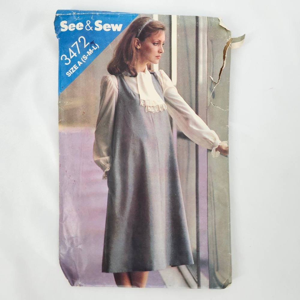 See & Sew Butterick 3472 Womens Maternity Jumper Pattern Size A (S-M-L) Cut DIY